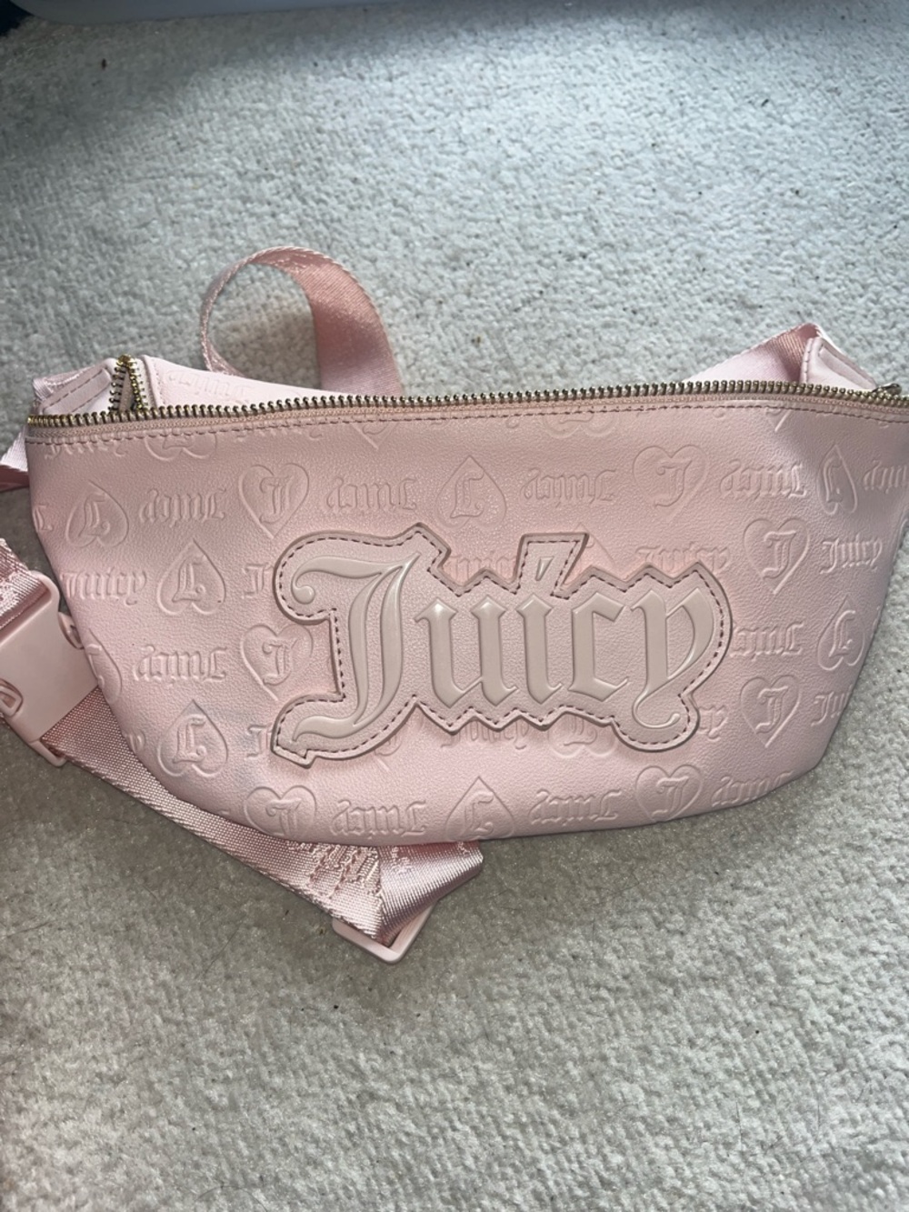 Juicy Couture Light Pink Embossed Logo Crossbody Belt Bag